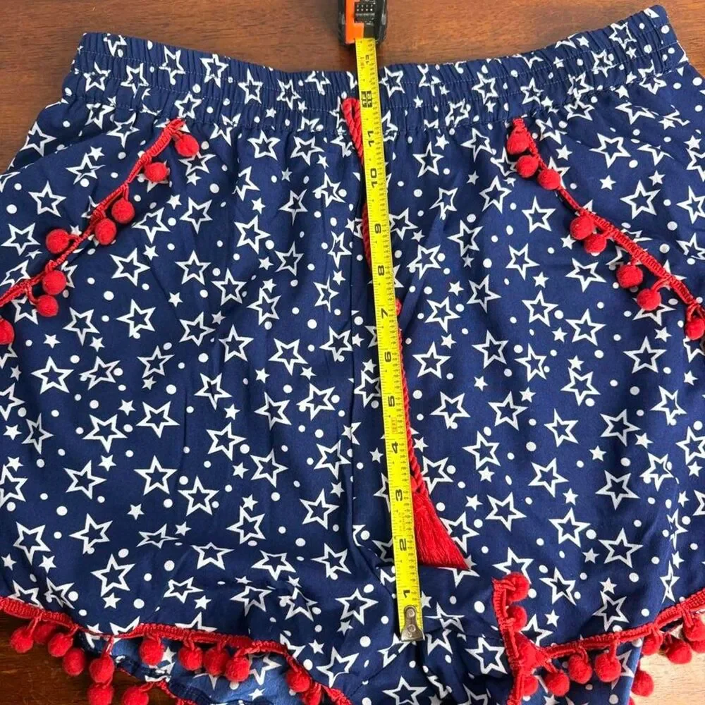 America & Beyond Star Shorts L Americana Coastal Cowgirl Festival Pom Pom Boho